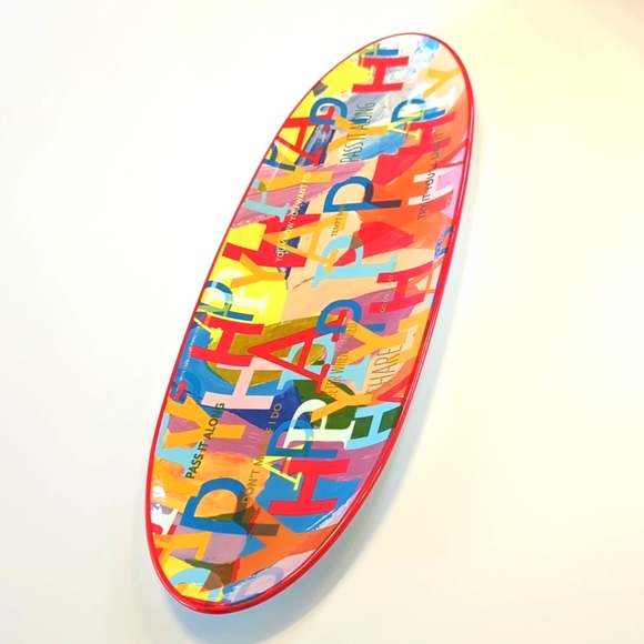 Anthropologie Happy Ceramic Tray Serving Platter Decor Multicolor Inspirational - Picture 1 of 5